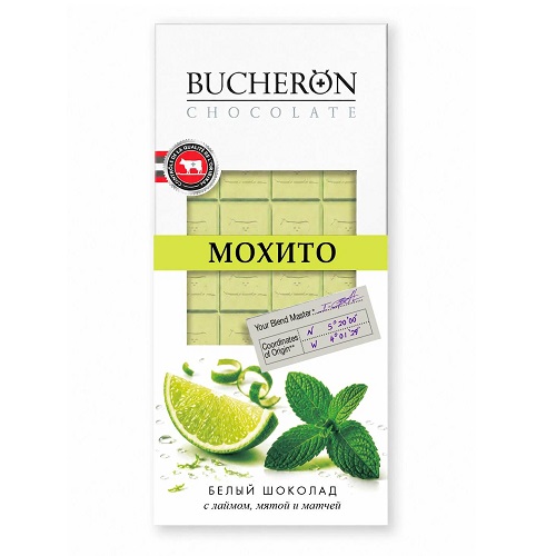 Bucheron шоколад белый Мохито с лаймом, мятой и чаем матча, 70 гр